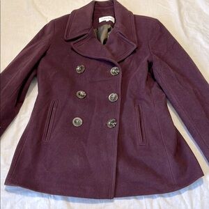 Calvin Klein Women's Double-Breasted Peacoat - Plum Wool Blend